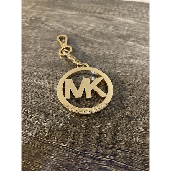 Michael Kors Gold Tone Key Chain charm MK Logo Circular Bag Charm Pendant - Picture 2 of 3